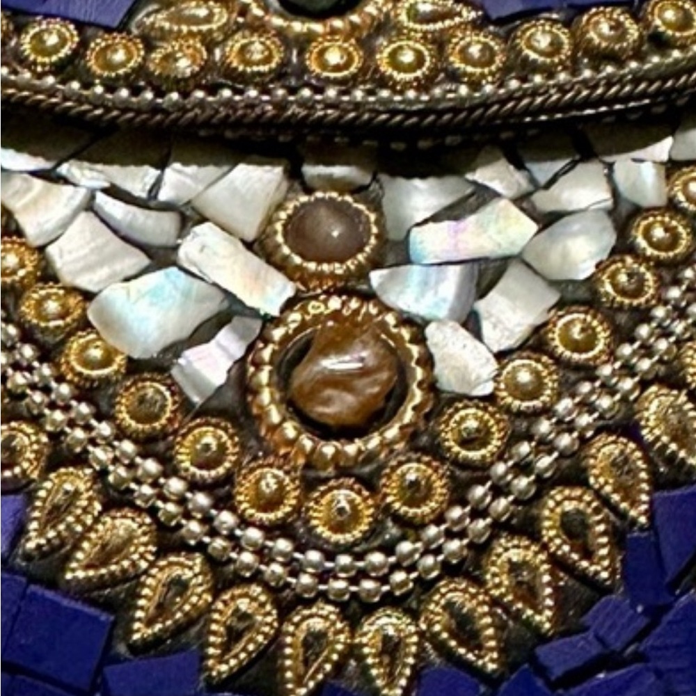 Gorgeous detailed crossbody Royal Blue Mosaic Metal Bag nwot - Picture 9 of 9